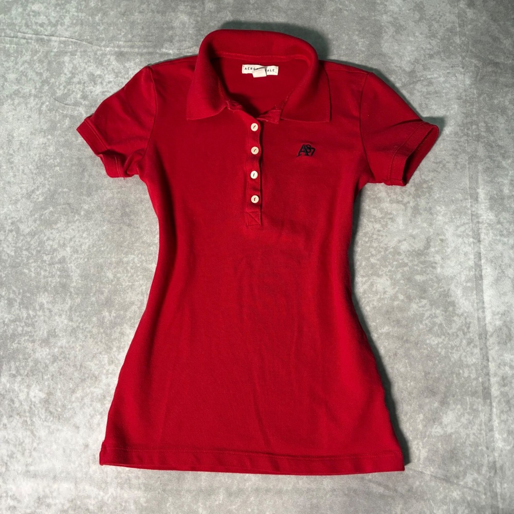 Y2K 2000s Aeropostale Womens Red Short Sleeve A87 Logo Pique Polo Shirt XS